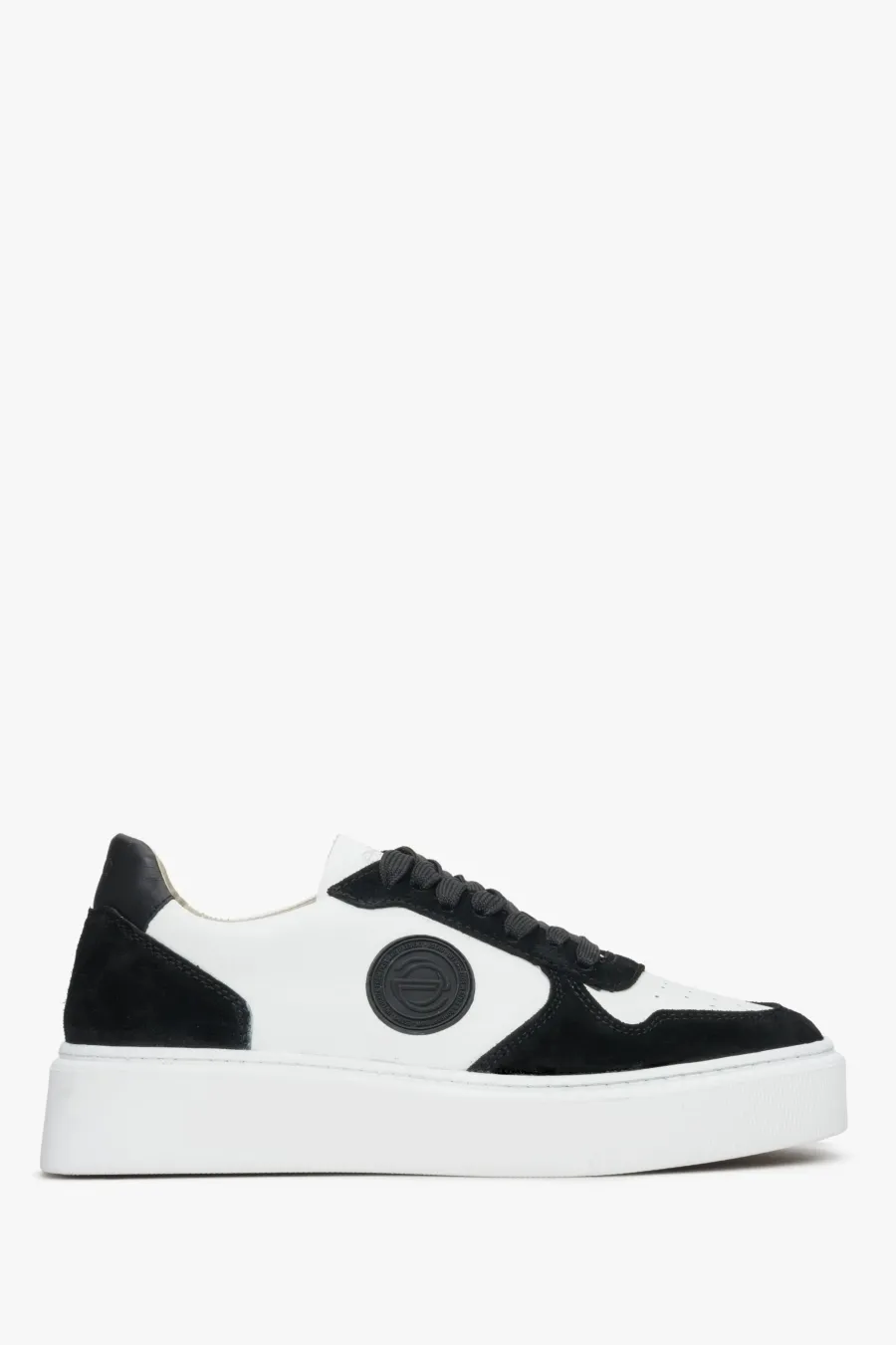 obrazek 1 Estro: Czarno-białe sneakersy damskie ze skóry i weluru naturalnego