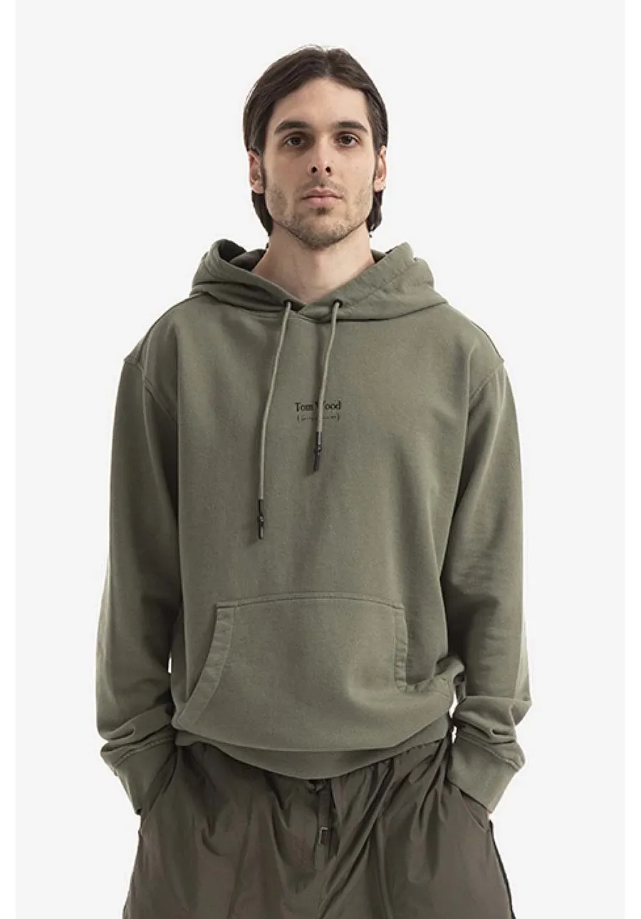 obrazek 1 Tom Wood bluza bawełniana Clerici męska kolor zielony z kapturem z nadrukiem 22294.704-OLIVE