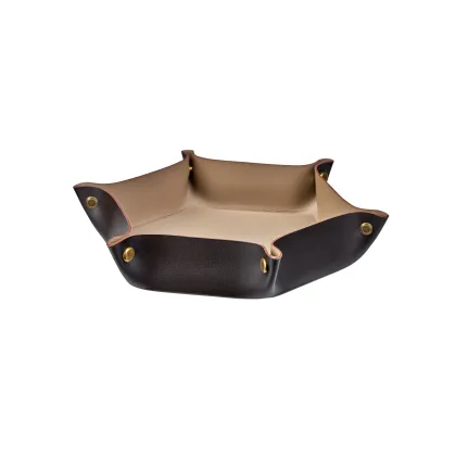 Zdjęcie Ośmiokątny skórzany organizer na drobiazgi z naturalnej skóry w kolorze czekoladowym