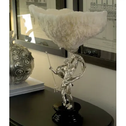 Zdjęcie Ciekawa rzeźba z mosiądzu posrebrzanego z miską koralową