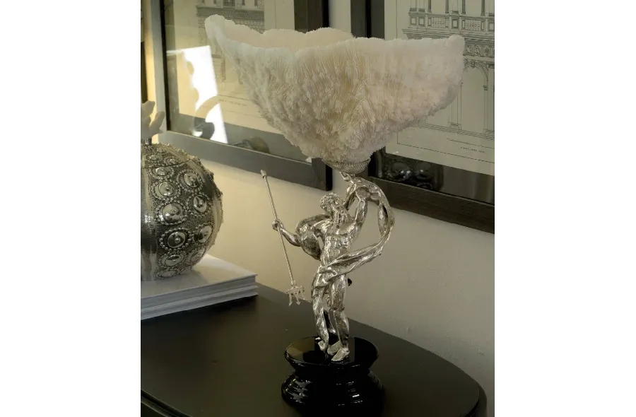 obrazek 1 Ciekawa rzeźba z mosiądzu posrebrzanego z miską koralową