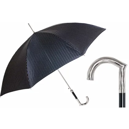 Zdjęcie Luksusowy czarny parasol męski w stylowe paski z metalową rączką - Pasotti