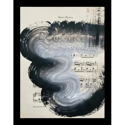 Zdjęcie Black no 26. Akryl na starych, archiwalnych nutach, 34 x 27 cm