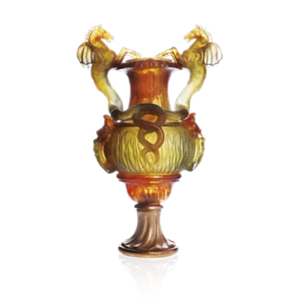 Zdjęcie Oryginalny wazon zdobiony motywem koni w kolorze bursztynu - Daum