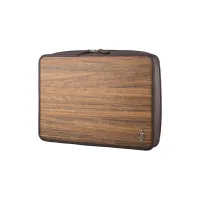 Picture 13'' laptop bag made of high-quality brown embossed cowhide and Amazaque wood