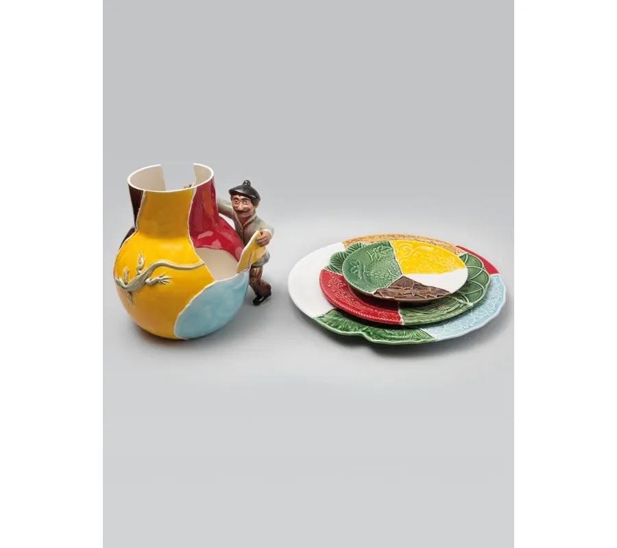 obrazek 1 Kolorowa ozdoba ceramiczna talerzy i wazonu - Bordallo Pinheiro