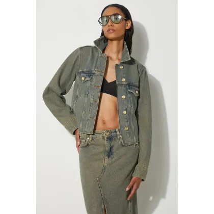 Zdjęcie GANNI kurtka jeansowa Overdyed Heavy Denim Jacket damska kolor brązowy przejściowa J1478