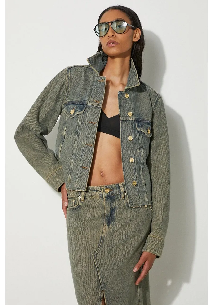 obrazek 1 GANNI kurtka jeansowa Overdyed Heavy Denim Jacket damska kolor brązowy przejściowa J1478