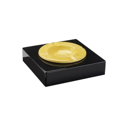 Picture Stylish black ashtray made of wood and hand-painted ceramics