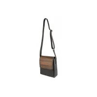 Picture A subtle handbag made of black cowhide and real smoked oak wood
