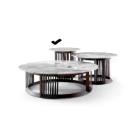 Picture Walnut, marble, leather - modern coffee table Ø60cm - Ulivi Salotti