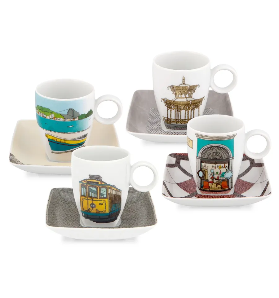 obrazek 2 Zestaw 4 porcelanowych filiżanek do kawy z talerzykami - Vista Alegre