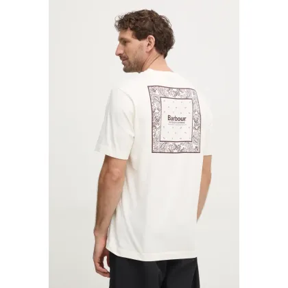 Zdjęcie Barbour t-shirt bawełniany męski kolor beżowy z nadrukiem MTS1382WH32