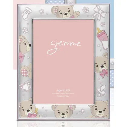 Picture Silver photo frame 9x13 cm decorated with blue teddy bears