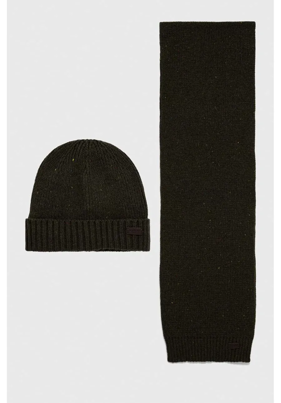 obrazek 1 Barbour czapka i szalik Carlton Fleck Beanie & Scarf Gift Set kolor zielony MGS0047