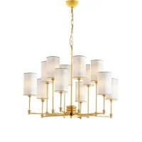Picture Modern polished golden brass chandelier with lampshades - Il Paralume Marina
