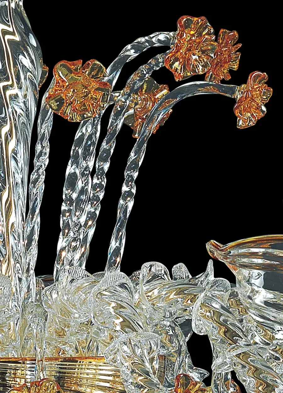 obrazek 10 Kryształowy żyrandol na 6 żarówek z bursztynowymi detalami ze szkła Murano