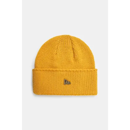 Zdjęcie New Era czapka z domieszką wełny WIDE CUFF BEANIE kolor żółty z cienkiej dzianiny 60565448