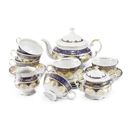 Zdjęcie Stylowy bogato zdobiony 15-elementowy zestaw do herbaty z porcelany z kolekcji Castle Sonata – Leander