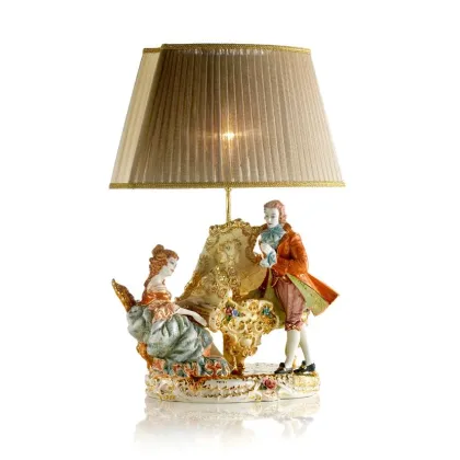 Zdjęcie Barokowa lampa - figurka grającej damy i słuchającego mężczyzny wykonana z ceramiki - Ceramiche ML