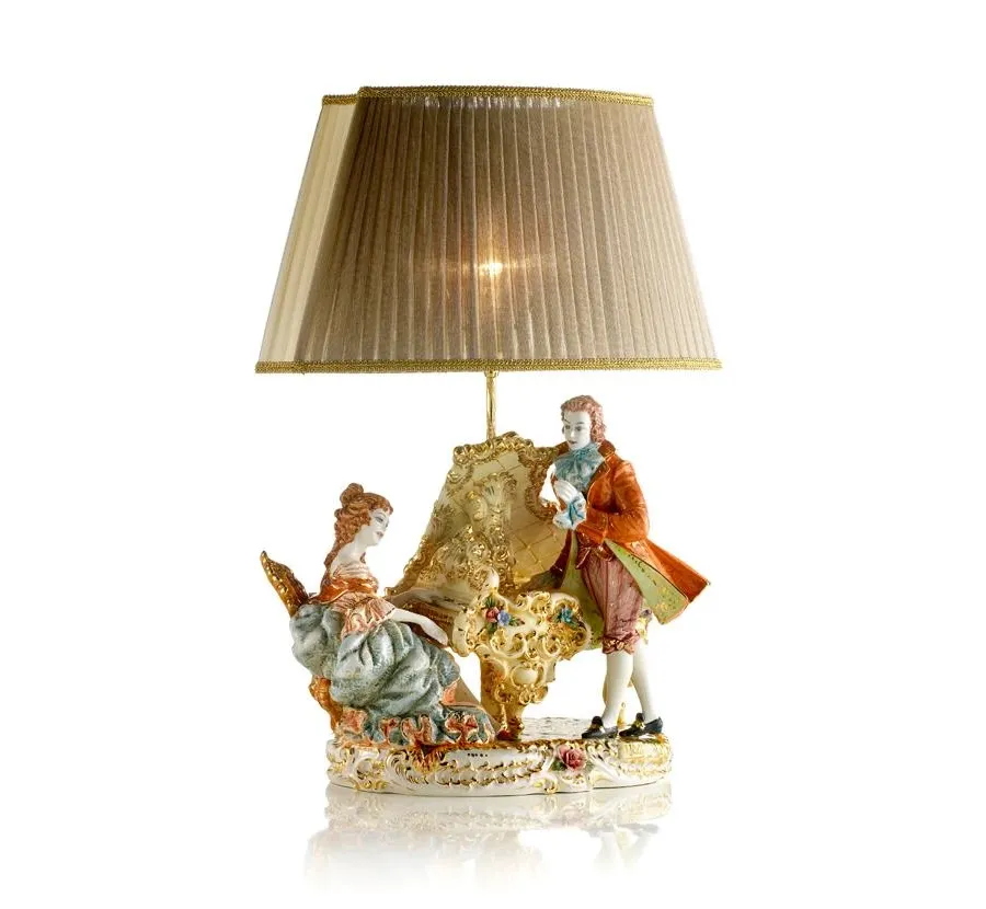 picture 1 Baroque lamp - a figure of a playing lady and a listening man made of ceramics - Ceramiche ML