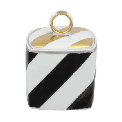 Zdjęcie Cukiernica z porcelany Sol y Sombra z biało-czarnymi pasami oraz złotym i platynowym wykończeniem - Vista Alegre