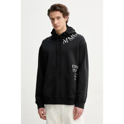 Zdjęcie MM6 Maison Margiela bluza bawełniana męska kolor czarny z kapturem z nadrukiem SH0GU0026.M25012