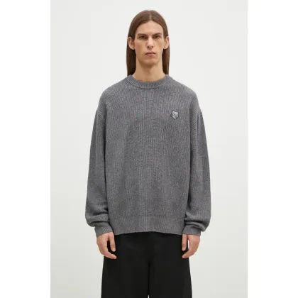 Zdjęcie Maison Kitsuné sweter wełniany Bold Fox Head Patch męski kolor szary LM00818KT1093
