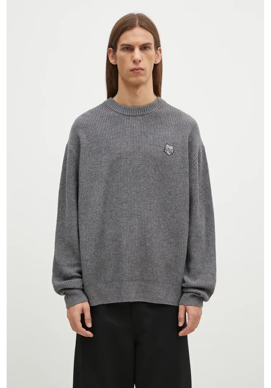 obrazek 1 Maison Kitsuné sweter wełniany Bold Fox Head Patch męski kolor szary  LM00818KT1093
