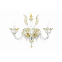 Picture Beautiful transparent three-light Murano Glass wall lamp with gold decorations - Il Paralume Marina