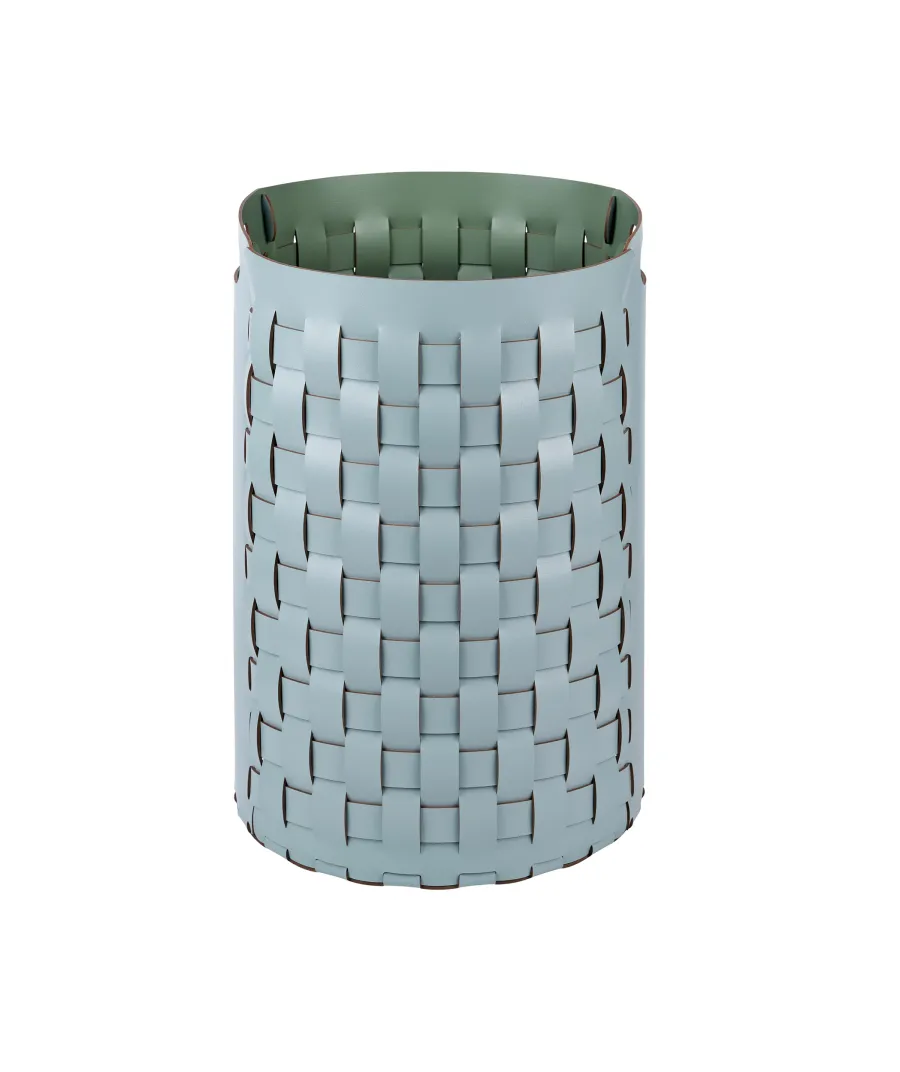 obrazek 1 Jasnobłękitny stylowy kosz Bottega Ø40xH57 cm z wewnętrznym wkładem