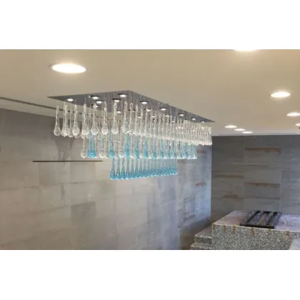 Zdjęcie Stalowa lampa sufitowa z przezroczystymi i jasnoniebieskimi kroplami ze szkła Murano - Il Paralume Marina