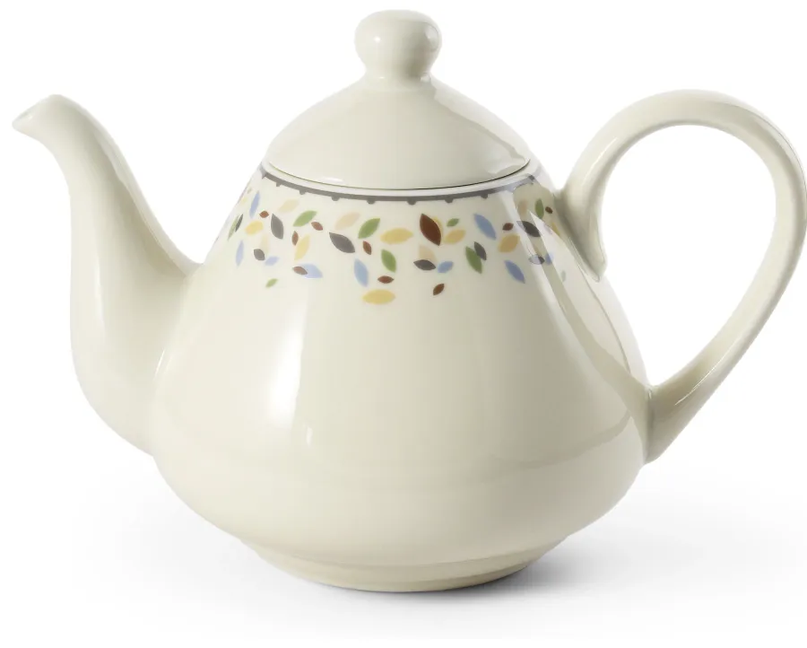obrazek 1 Nowoczesny czajniczek z porcelany zdobiony subtelnym motywem liści z kolekcji NatureLine - Leander