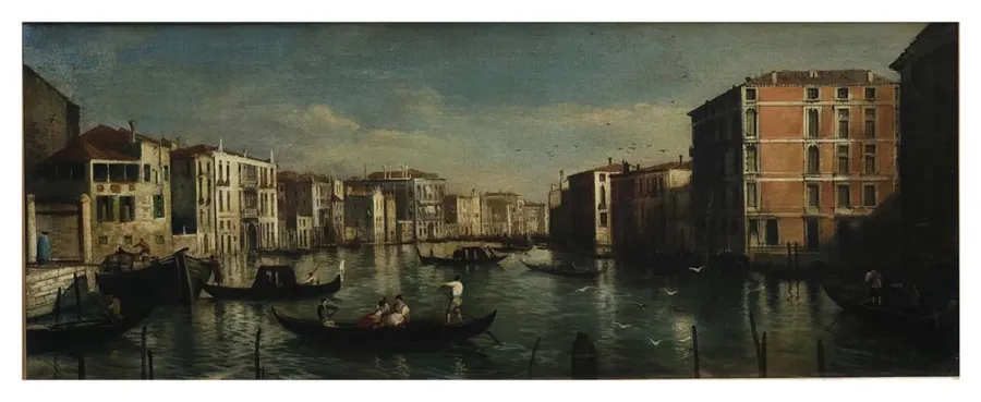 obrazek 2 Włoski obraz przedstawiający Kanał Giudecca w Wenecji 50x130 cm - Giancarlo Gorini