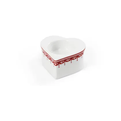Zdjęcie Porcelanowy świecznik w kształcie serca z czerwonym zdobieniem - Leander