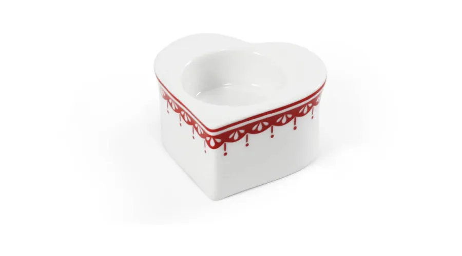 obrazek 1 Porcelanowy świecznik w kształcie serca z czerwonym zdobieniem - Leander