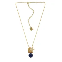 Picture Beautiful Necklace 18K Gold Plated Silver Necklace White Cubic Zircons Blue Agate