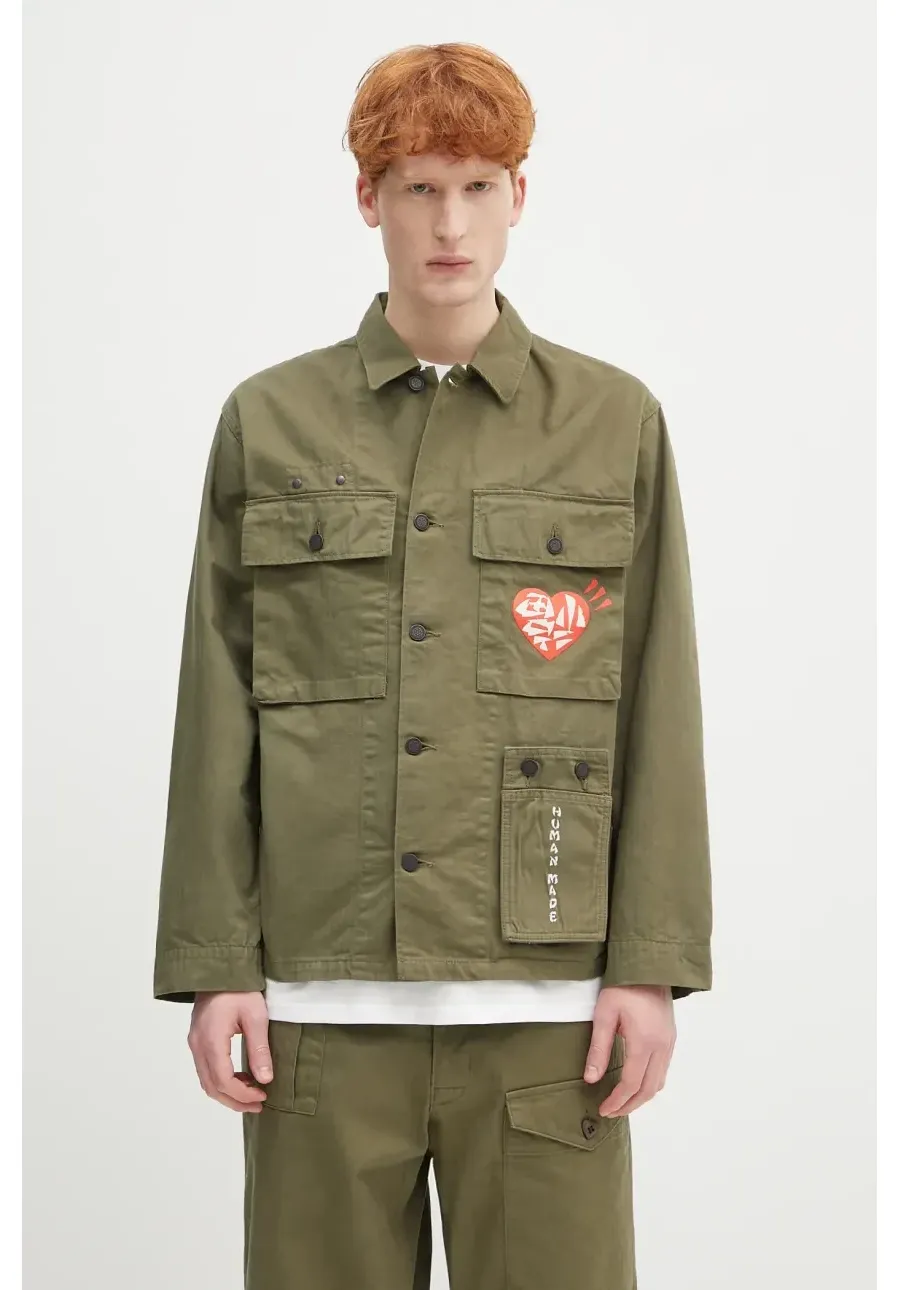 obrazek 1 Human Made koszula bawełniana Military Shirt męska kolor zielony regular z kołnierzykiem klasycznym HM29SH004