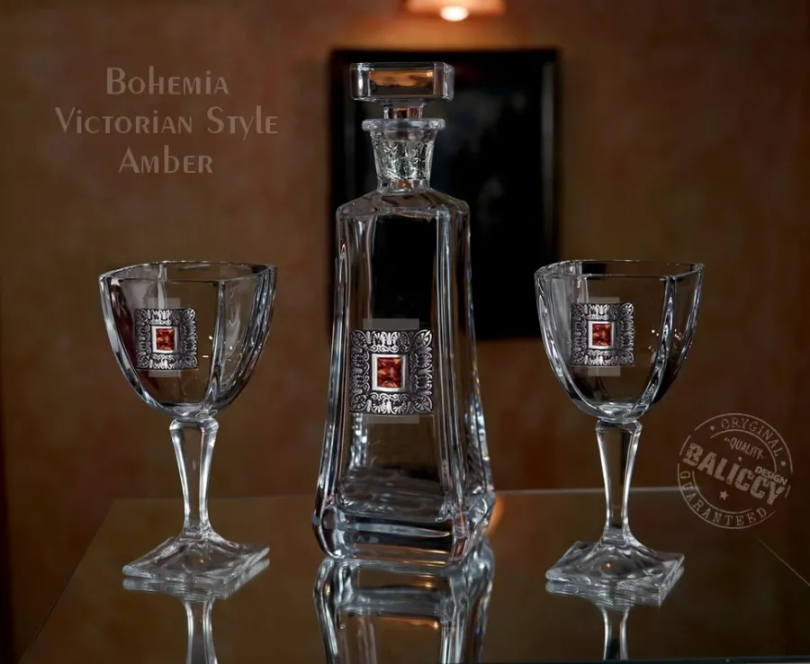 obrazek 1 Karafka i kieliszki Bohemia z bursztynem - Victorian Style