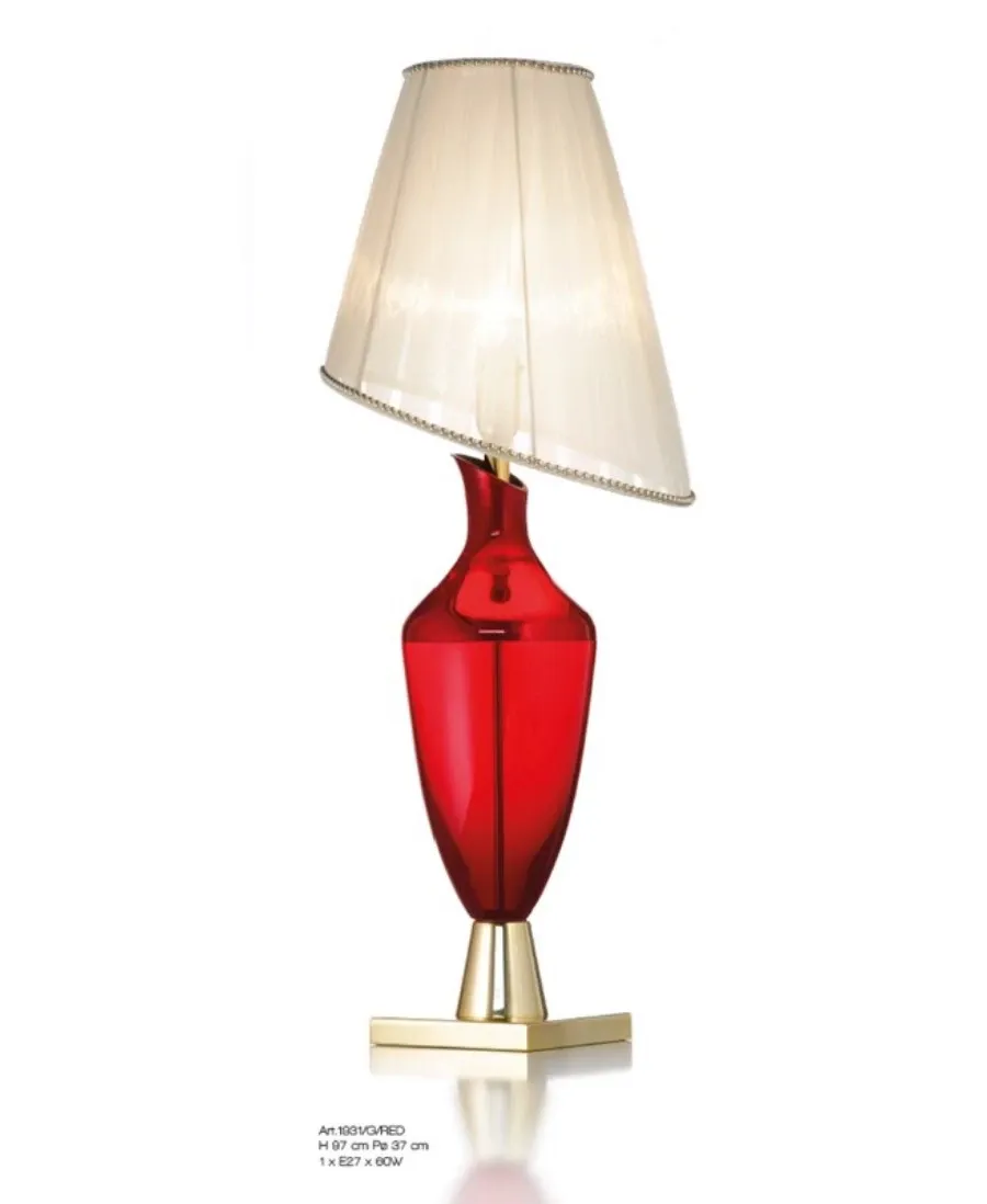 obrazek 1 Lampa stołowa z czerwonego szkła Murano z efektem lustra - Il Paralume Marina