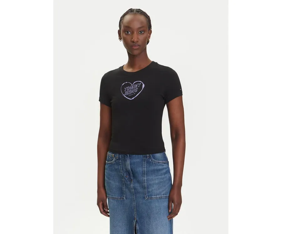 obrazek 1 Tommy Jeans T-Shirt Heart DW0DW21390 Czarny Slim Fit