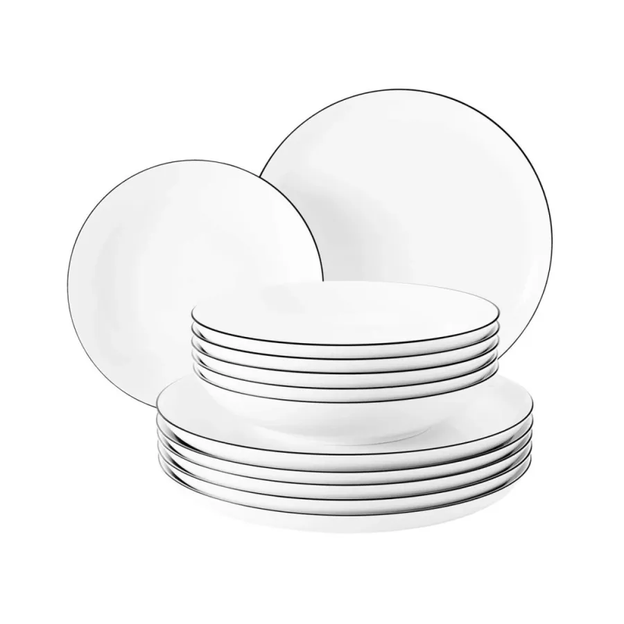 obrazek 1 12-elementowa porcelanowa zastawa stołowa obiadowa z czarnym rantem - Seltmann Weiden
