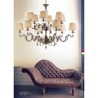 Picture Twelve-light chandelier in cast brass with Murano glass leaves - Il Paralume Marina