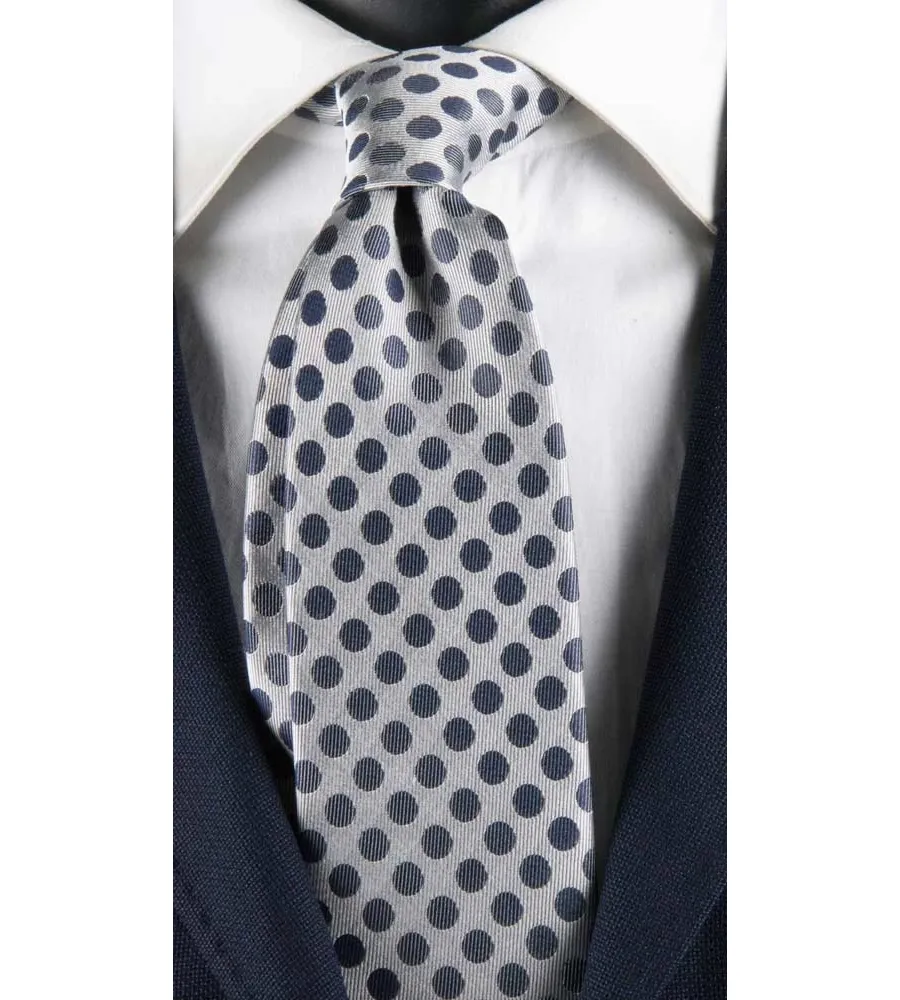 obrazek 1 Elegancki jasnoszary krawat dla mężczyzn w kropki