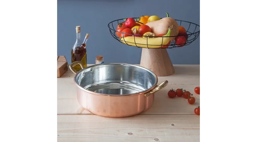 obrazek 3 Rondel z 2 uchwytami, gładka miedź ocynkowana ø 24 cm- Cu Artigiana