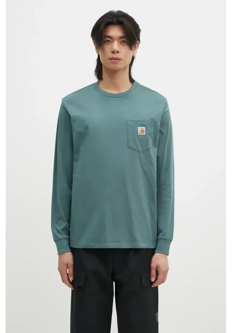 obrazek 1 Carhartt WIP longsleeve bawełniany Longsleeve Pocket kolor zielony z aplikacją I030437.2M2XX
