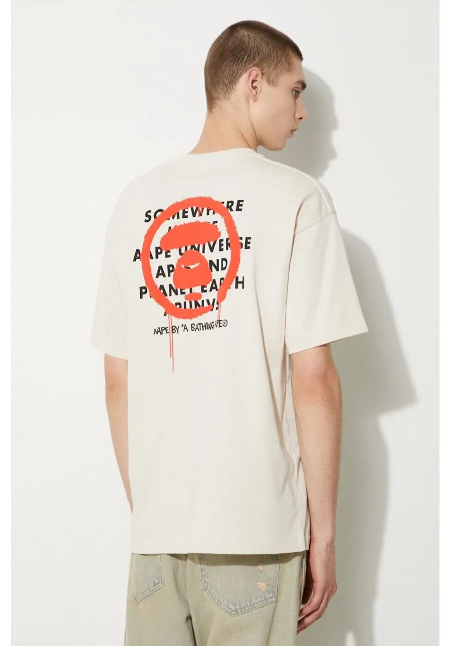 obrazek 1 AAPE t-shirt bawełniany Basic Tee męski kolor beżowy z nadrukiem AAPTEM1453XXM