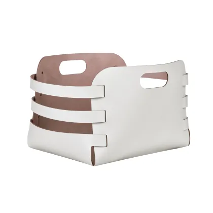 Zdjęcie Elegancki koszyk Riga 27x36xH25 cm ze skóry w kolorze perłowym