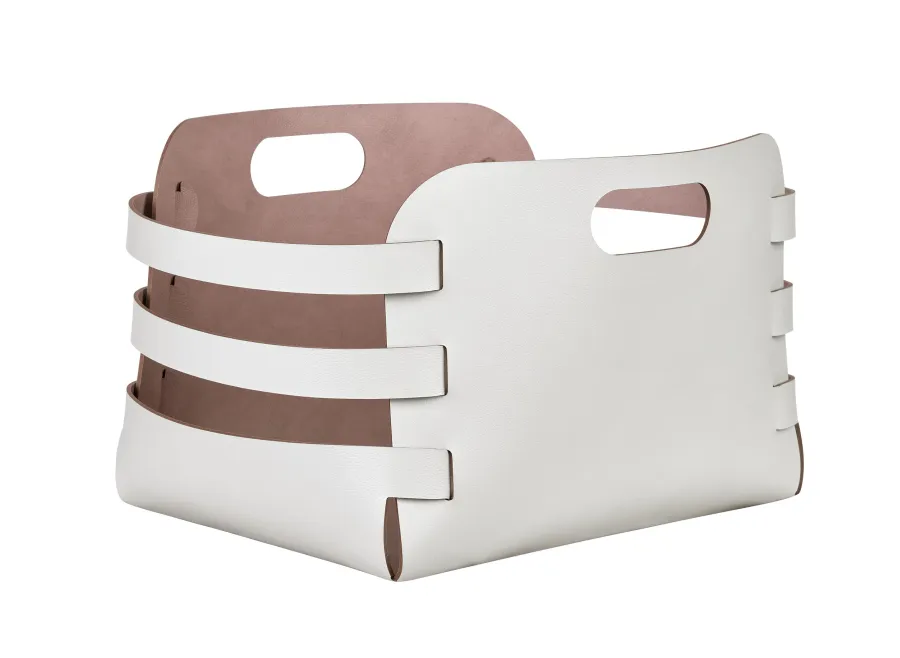 obrazek 1 Elegancki koszyk Riga 27x36xH25 cm ze skóry w kolorze perłowym