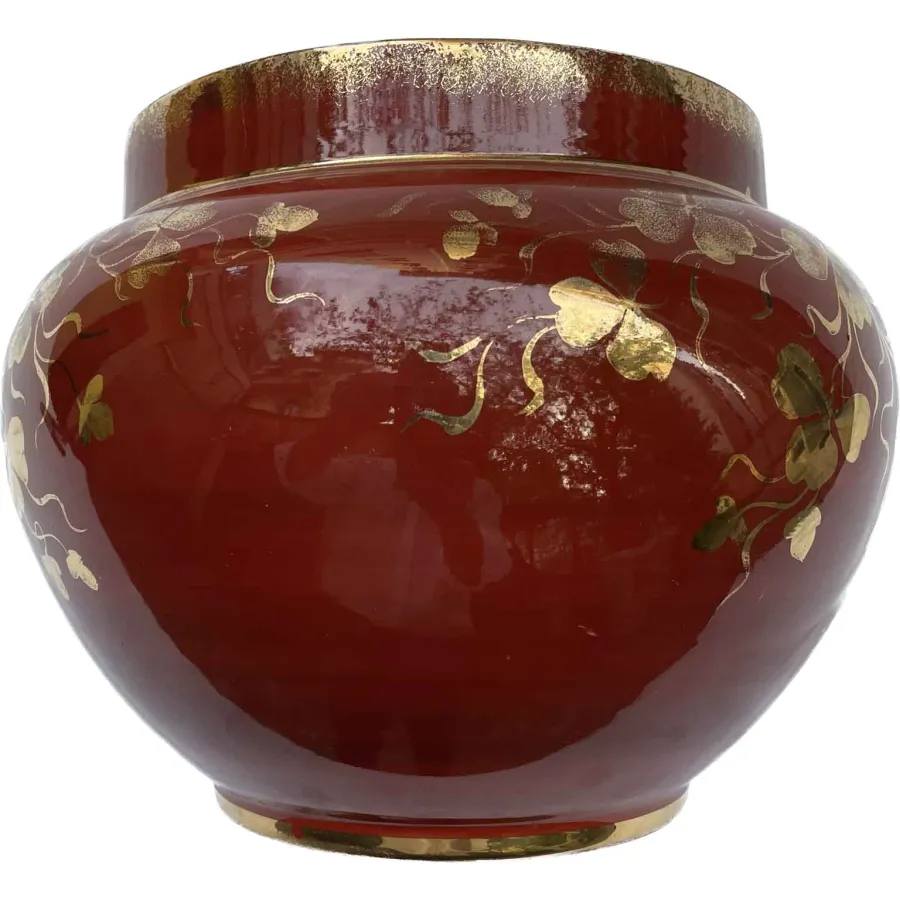 obrazek 2 Gustowny ceramiczny czerwono-złoty wazon z XX wieku